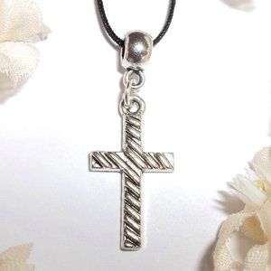Silver Cross Necklace Unisex Fashion Jewelry Adjustable Length Gift Idea 7376